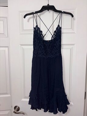 Free People Navy Blue Lace-Top Mini Dress